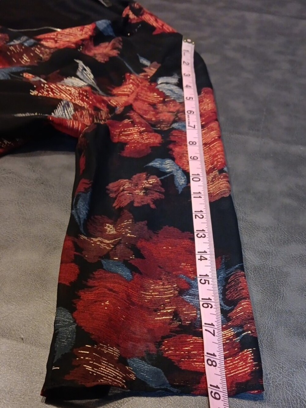 R&K Black Shift Dress with Red Floral Sheer Overlay and Blue Accents - Picture 12 of 12